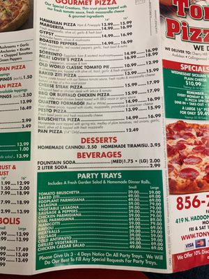 Menu photo 2 Tony's Pizzeria Haddonfield, NJ Menu photo 2 Tony's Pizzeria Haddonfield, NJ