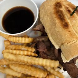 Cook's Station - French dip with grilled onions and Swiss.
