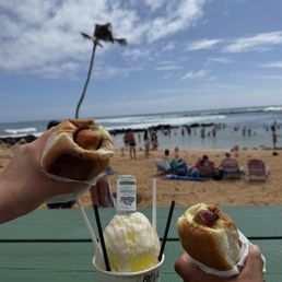 Veggie dog & regular hot dog (shaved ice from place next to Puka Dog) Veggie dog & regular hot dog (shaved ice from place next to Puka Dog)