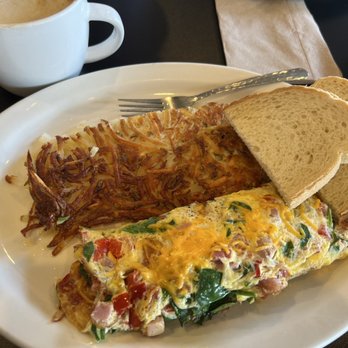 The Brunch Cafe - Brunch Omelette with hash browns and sourdough toast. - Cafes Near Me - Anaheim, California