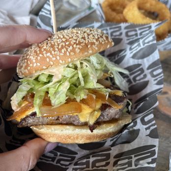 Burger 25 - #12 THE SMACK -  looks a little small in this photo but it was big! - New American Near Me - Ship Bottom, New Jersey