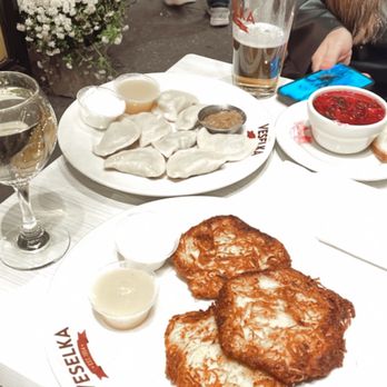 Veselka - Classic Pierogi Potato Pancake Plate - Ukrainian Near Me - New York, New York Veselka - Classic Pierogi Potato Pancake Plate - Ukrainian Near Me - New York, New York