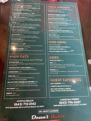 Menu photo 4 Doesn't Matter Bar and Grill Myrtle Beach, SC