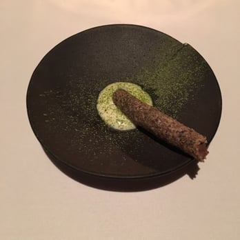 Canlis - buckwheat cracker with matcha creme fraiche - New American Near Me - Seattle, Washington