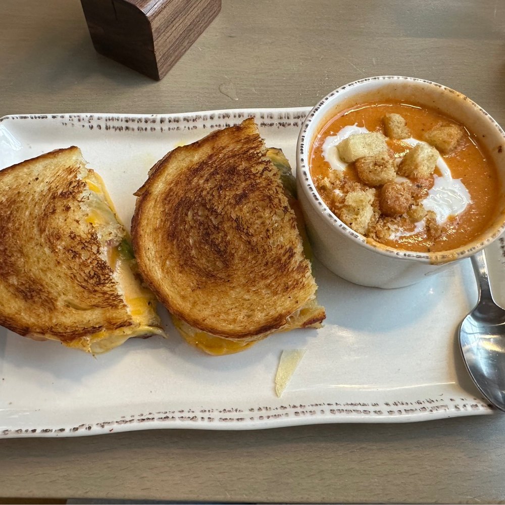 Tula's Kitchen - Grilled cheese with tomato and avocado, and a side of tomato bisque - New American Near Me - Albuquerque, New Mexico Tula's Kitchen - Grilled cheese with tomato and avocado, and a side of tomato bisque - New American Near Me - Albuquerque, New Mexico