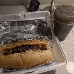 Cheesesteak and frozen purple berry lemonade Cheesesteak and frozen purple berry lemonade