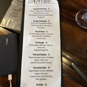 Novellus - Book themed Drink menu!  Jersey shore pizza! - New American Near Me - Saint Charles, Missouri