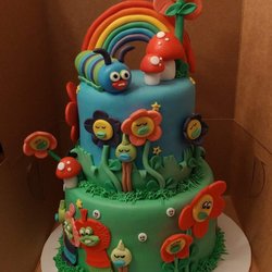 B's sweet celebrations - Trolls cake. Just missing figurines. All fondant. Vanilla cake with strawberry filling.