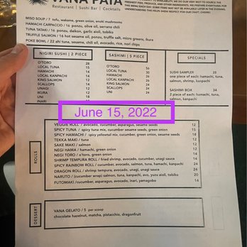 Vana Paia - June 2022 Food Menu (note: Not the same menu as their website) - Japanese Near Me - Paia, Hawaii Vana Paia - June 2022 Food Menu (note: Not the same menu as their website) - Japanese Near Me - Paia, Hawaii
