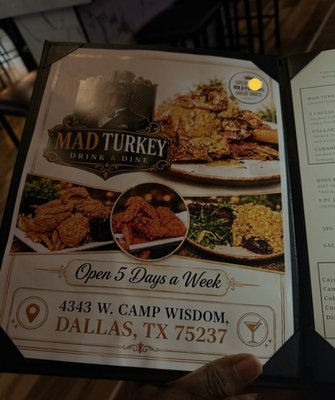 Menu photo 1 Mad Turkey Dallas, TX