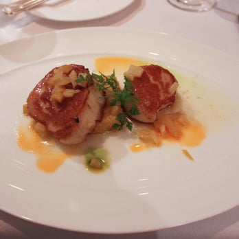 Le Papillon - Pan Seared Maine Day Boat Scallops with Hazelnut Polenta and Preserved Lemon - French Near Me - San Jose, California
