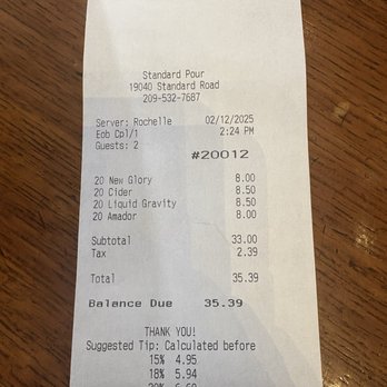 The Standard Pour - Prices - Salad Near Me - Sonora, California