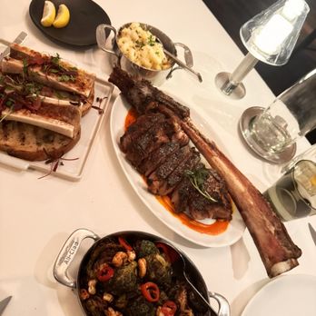 Bourbon Steak - Bone marrow, truffle Mac n cheese, 34oz tomahawk ribeye, brussel sprouts - Steakhouses Near Me - Glendale, California Bourbon Steak - Bone marrow, truffle Mac n cheese, 34oz tomahawk ribeye, brussel sprouts - Steakhouses Near Me - Glendale, California