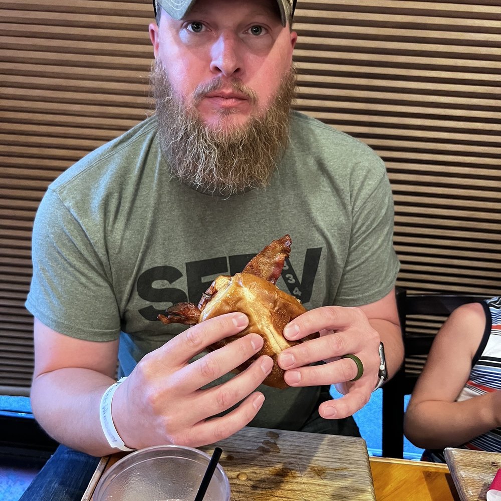 Game - My husband ate this whole peanut butter and jam bison burger. Including everything that dropped on the board. - Burgers Near Me - Louisville, Kentucky Game - My husband ate this whole peanut butter and jam bison burger. Including everything that dropped on the board. - Burgers Near Me - Louisville, Kentucky