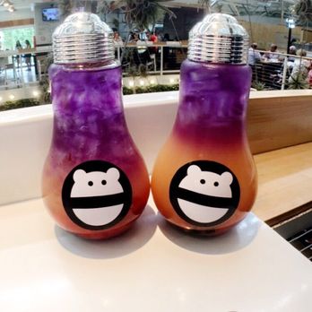 Mini Monster Cafe - Sunset Strawberry Lemonade with boba in a giant lightbulb jar - Bubble Tea Near Me - Anaheim, California