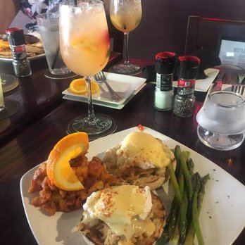 Sedona Taphouse - Crab cake benny - bad decision. White Sedona White Sangria - best decision. - American Near Me - Norwalk, Connecticut Sedona Taphouse - Crab cake benny - bad decision. White Sedona White Sangria - best decision. - American Near Me - Norwalk, Connecticut