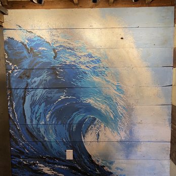 Coco Shrimp - Bryan Ave - Art on the wall of a wave in the ocean. - Hawaiian Near Me - Fort Worth, Texas