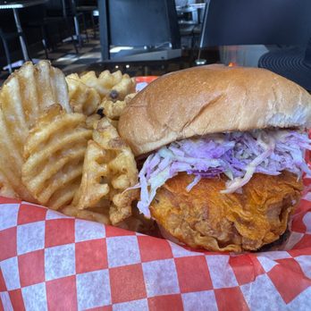 Frying Pan - "OG" Nashville Hot Chicken Sandwich Combo with Waffle Fries - Korean Near Me - Vancouver, British Columbia Frying Pan - "OG" Nashville Hot Chicken Sandwich Combo with Waffle Fries - Korean Near Me - Vancouver, British Columbia