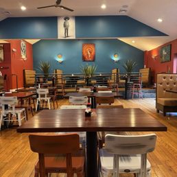 Pictures of the interior of the restaurant. Dip sampler, chicken and shrimp   fajita combo