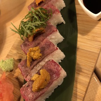 Yoroshiku - ABURI WAGYU + UNI Pressed Sushi ($19) - Ramen Near Me - Seattle, Washington Yoroshiku - ABURI WAGYU + UNI Pressed Sushi ($19) - Ramen Near Me - Seattle, Washington