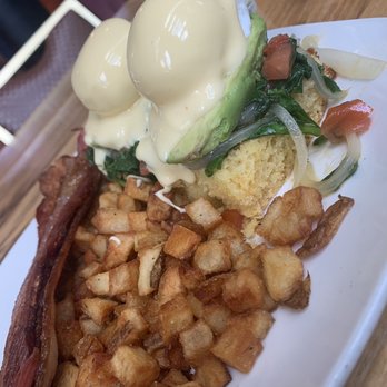 Egg - Cornbread Benedict Spinach & Avocado Side of Bacon - Breakfast & Brunch Near Me - Saint Louis, Missouri Egg - Cornbread Benedict Spinach & Avocado Side of Bacon - Breakfast & Brunch Near Me - Saint Louis, Missouri