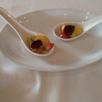 Michael Mina - Amuse Bouche of quail egg and uni. - New American Near Me - Las Vegas, Nevada Michael Mina - Amuse Bouche of quail egg and uni. - New American Near Me - Las Vegas, Nevada