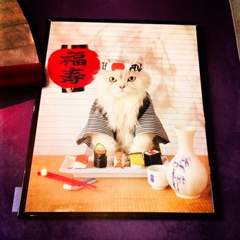 Young's Sushi - I want this.  Sushi cat art hanging on wall - Sushi Bars Near Me - Willoughby, Ohio