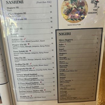 The Izakaya - Sashimi and nigiri menu - Sushi Bars Near Me - Sacramento, California