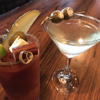 Bricks Kitchen and Pub - Bloody Mary and Tito's martini with blue cheese stuffed olives - New American Near Me - Blaine, Minnesota