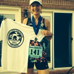 Fitness Evolution - Winning 5k at Stoney creek distance run age 60 group August 2014 personal best time after training at Fitness Evolution.