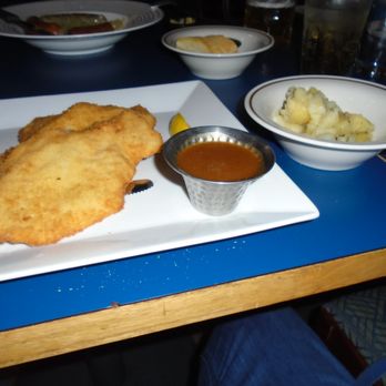 Euro Bistro - Wienerschnitzel w/chicken, and gravy, side of German potato salad - German Near Me - Herndon, Virginia Euro Bistro - Wienerschnitzel w/chicken, and gravy, side of German potato salad - German Near Me - Herndon, Virginia