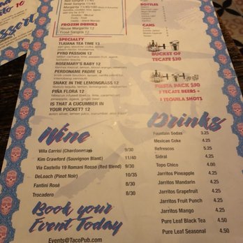 Broken English Taco Pub - The Loop - Back of menu. - Mexican Near Me - Chicago, Illinois Broken English Taco Pub - The Loop - Back of menu. - Mexican Near Me - Chicago, Illinois