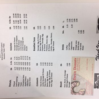 Dawn Donuts - Dawn Donuts take home menu - Donuts Near Me - Houston, Texas