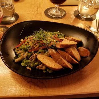 Monkless Belgian Ales - Wild Mushroom Spaetzle with Linguica! Fabulous! - Belgian Near Me - Bend, Oregon Monkless Belgian Ales - Wild Mushroom Spaetzle with Linguica! Fabulous! - Belgian Near Me - Bend, Oregon