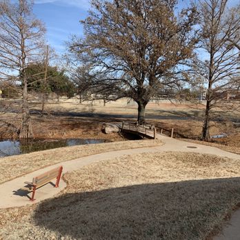 Scotland Park - View of the wooden bridge and bench from gazebo on top of the hill. - Parks Near Me - Wichita Falls, Texas Scotland Park - View of the wooden bridge and bench from gazebo on top of the hill. - Parks Near Me - Wichita Falls, Texas