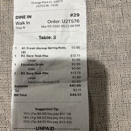 A $1.50 extra for ordering a large soup?