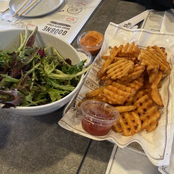 Goobne Chicken Fullerton - waffle fries, salad - Korean Near Me - Fullerton, California