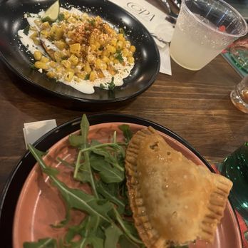 Copa Sips & Latin Tapas - Corn tostada and beef empanada. - Tapas Bars Near Me - Houston, Texas