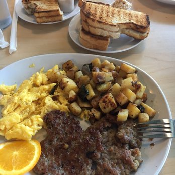 Two Chicks - 2 egg breakfast with sausage and sweet potato home fries and sourdough toast - Breakfast & Brunch Near Me - Reno, Nevada Two Chicks - 2 egg breakfast with sausage and sweet potato home fries and sourdough toast - Breakfast & Brunch Near Me - Reno, Nevada