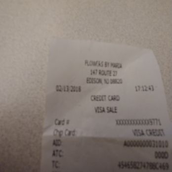 Flowers By Maria - receipt shows flowers purchased day before V Day - Florists Near Me - Edison, New Jersey