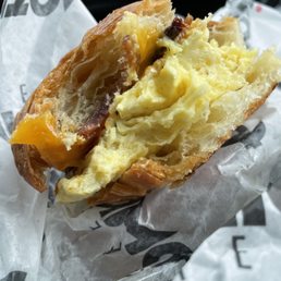 Bacon Croissant has cheddar and egg