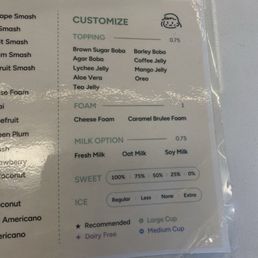 Customization menu Customization menu