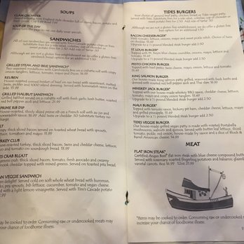 Tides Tavern - Menu is pretty much burgers and sandwiches. Two veggie options are available. - Pubs Near Me - Gig Harbor, Washington Tides Tavern - Menu is pretty much burgers and sandwiches. Two veggie options are available. - Pubs Near Me - Gig Harbor, Washington