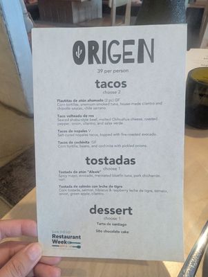 Menu photo 1 Origen San Diego, CA