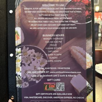 Umi 2 - New menus! - Japanese Near Me - New Orleans, Louisiana Umi 2 - New menus! - Japanese Near Me - New Orleans, Louisiana