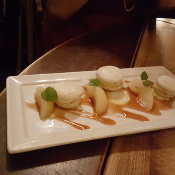 Bistro Vendôme - Lavender Macarons with pears - French Near Me - Denver, Colorado Bistro Vendôme - Lavender Macarons with pears - French Near Me - Denver, Colorado