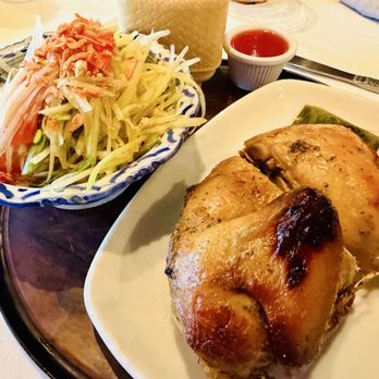 Torsap Thai Kitchen - Sum Tom Gai Yaang. Organic roasted half chicken cooked with garlic and lemongrass. Sides included sticky rice and som tum (papaya salad). - Thai Near Me - Walnut Creek, California Torsap Thai Kitchen - Sum Tom Gai Yaang. Organic roasted half chicken cooked with garlic and lemongrass. Sides included sticky rice and som tum (papaya salad). - Thai Near Me - Walnut Creek, California