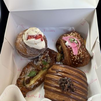 Butter & Crumble - Small Preorder box with Herby Olive Twist, Coffee Caramel Pain Au Chocolat, Strawberry Rhubarb Cruffin, Lamb Pain Suisse - Bakeries Near Me - San Francisco, California
