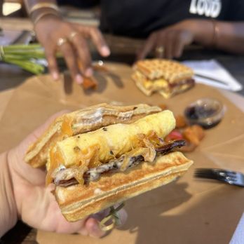 Cafe Noir - Hella good waffle breakfast sandwich - Comfort Food Near Me - Oakland, California