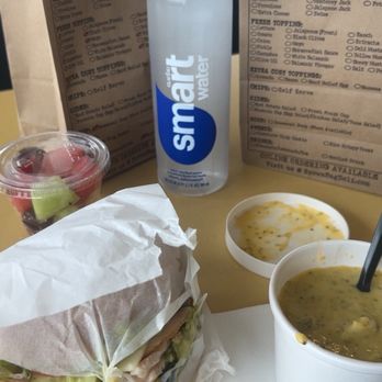 Brown Bag Deli - Custom sandwich, broccoli cheddar soup, fruit cup and a drink. My first time here and this sandwich is HUGE! - Delis Near Me - Houston, Texas